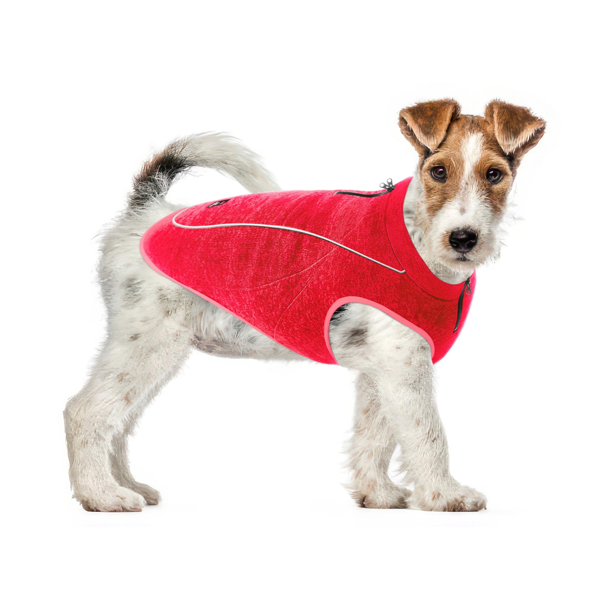 Insulated Fleece Sweater for Dogs | Lightweight Warm Dog Vest | Zipper Port for Harness | Cold Weather Winter Jacket | Rain Snow Repellant Coat | Adjustable for Small Medium Large Girl Dogs (Red/XS)