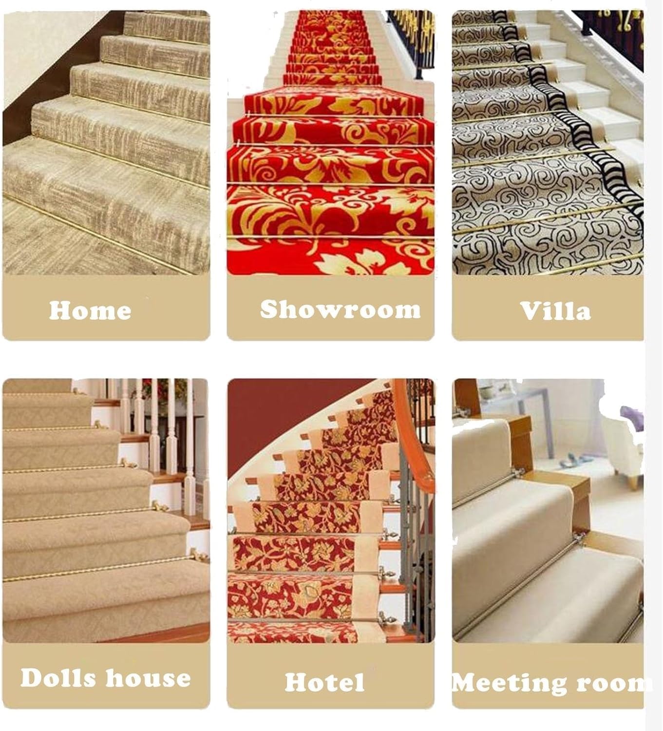 Modernas pinzas antideslizantes para alfombras con kit de montaje y soportes, 16 varillas de latón para peldaños comerciales y corredores de 76 cm / 30in, diseño tubular