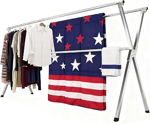 Tendedero plegable para interiores y exteriores, plegable, portátil, para ropa sucia, resistente con 20 ganchos (79.55 pulgadas)