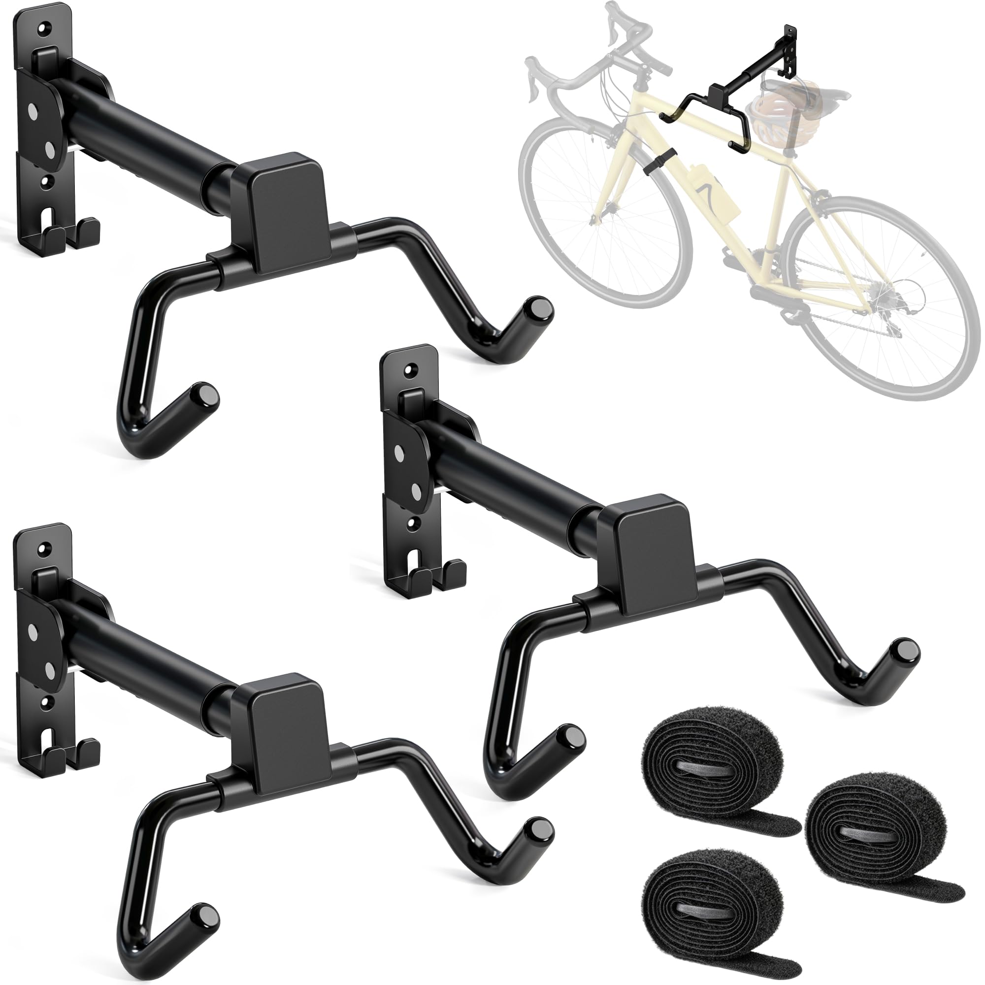 monTEK Lote de 3 Soportes De Pared Bicicleta Plegables, Carga Máx 30 Kg | Soporte De Pared Para Colgar Bicicletas, Gancho De Pared Para Bicicleta De Montaña, ÁNgulo Y Distancia Ajustables