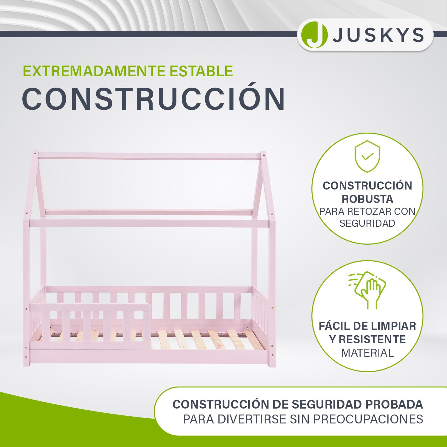 Juskys Cama Infantil Marli 80 x 160 cm con protección anticaída, somier y Techo - Cama casa de Madera Maciza para niños - Cama en Color Rosado