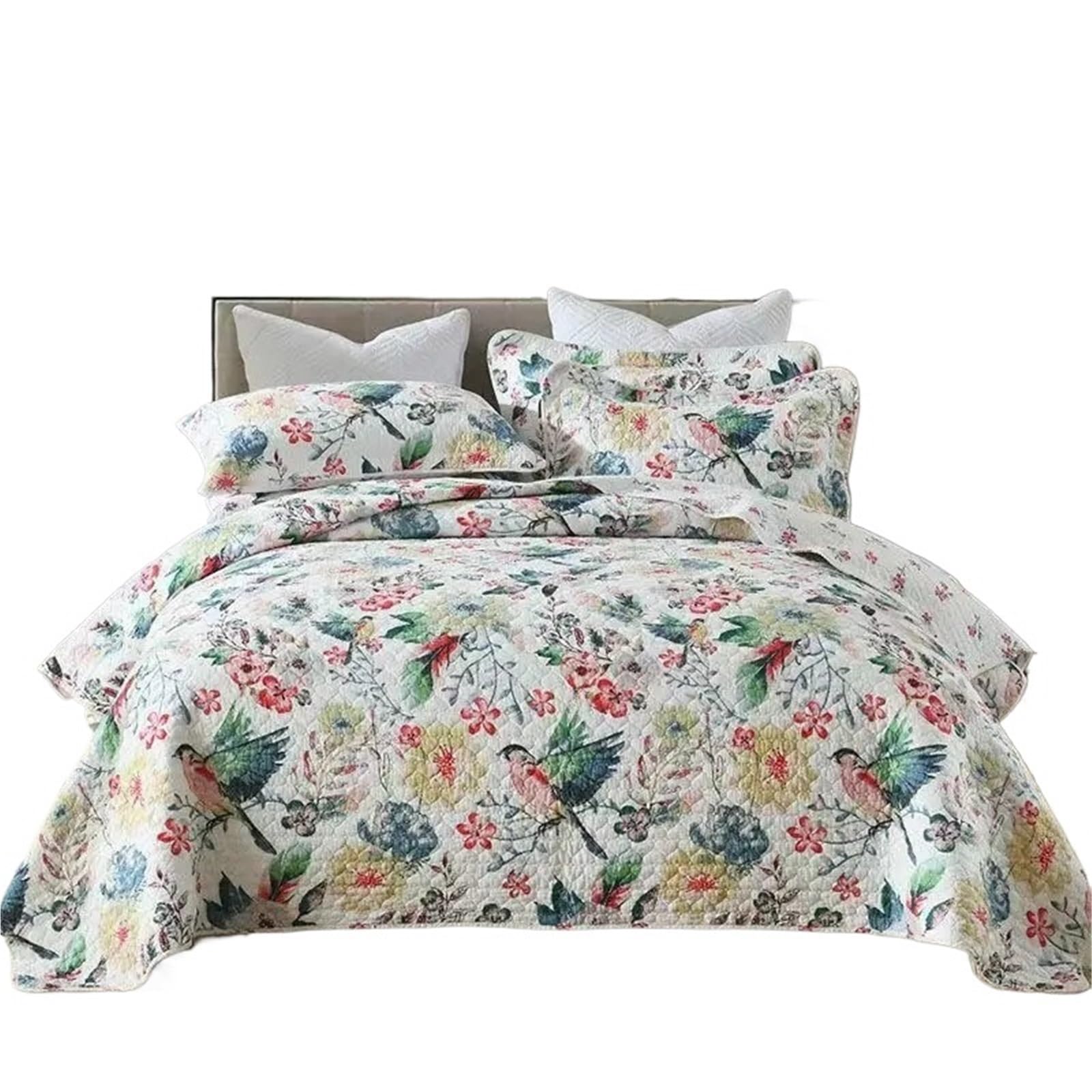 DAJGRHE Bedspread Cotton Quilted Bed Cover Queen Size Retro Bedding Set Coverlet Blanket Pillowcases(Clear,230x250cm 1pcs)