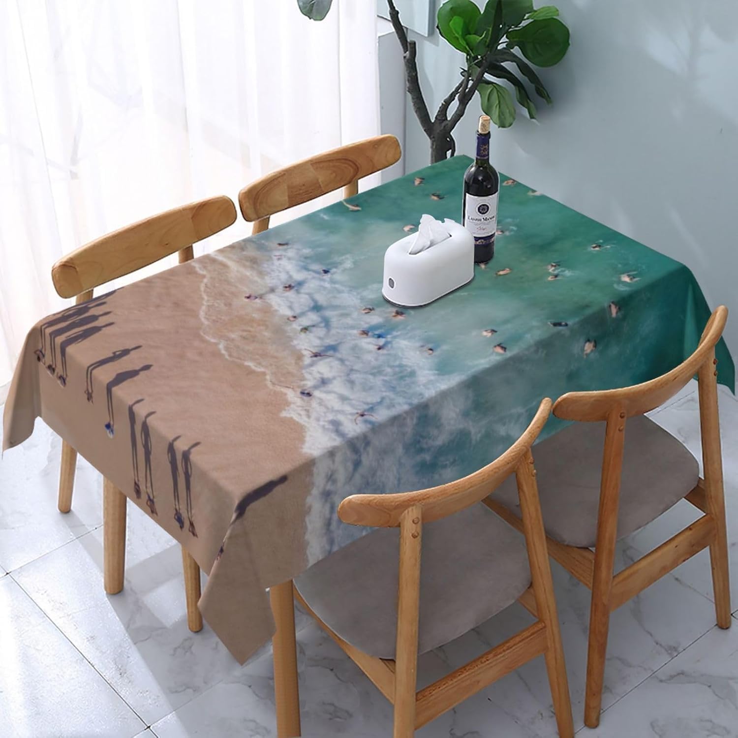 Tovaglia Antimacchia 300x140 cm Rettangolare Oceano Spiaggia Tovaglie Impermeabile 3 Metri Copritavolo Poliestere Protezione Tavolo Nuoto, per Feste (12-14 Posti) a-3828