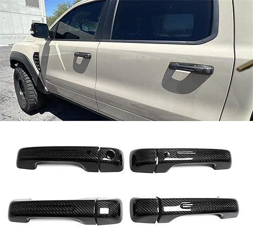 Yipmotiv Cubierta de manija de puerta de fibra de carbono auténtica para Dodge RAM TRX 1500 Rebel Off-Road 1500 2019 2020 2021 2022 2023, carcasa