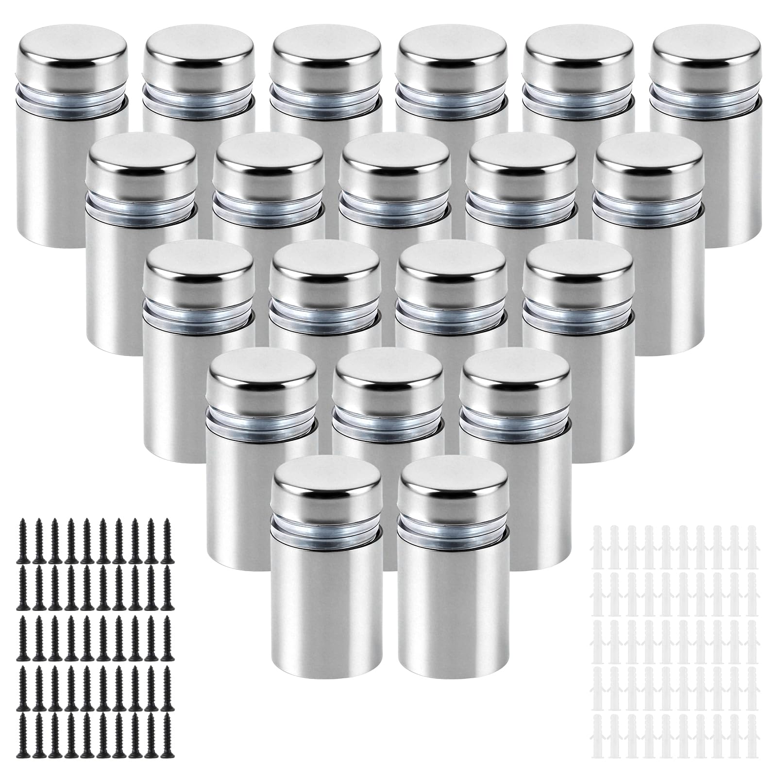 APACALI Lot de 50 entretoises murales en acier inoxydable en plexiglas - 12 x 20 mm - Vis publicitaires - Clous - Pour montage et fixation en verre, miroir, acrylique, affiches, cadres photo