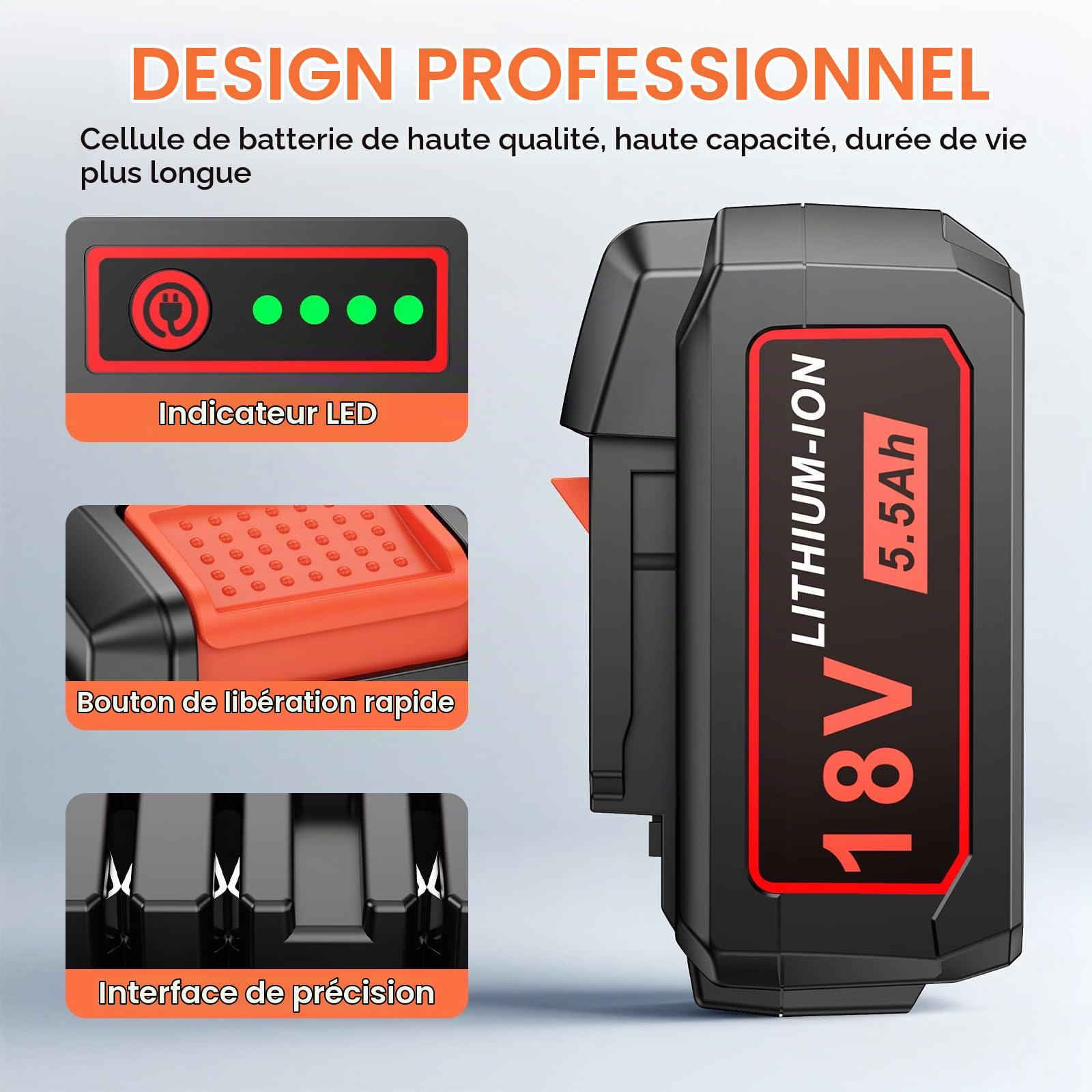 Batterie Li-ion 18 V 5500 mAh pour outil Flex AP, batterie de rechange FL1850 445894 avec indicateur de niveau de charge