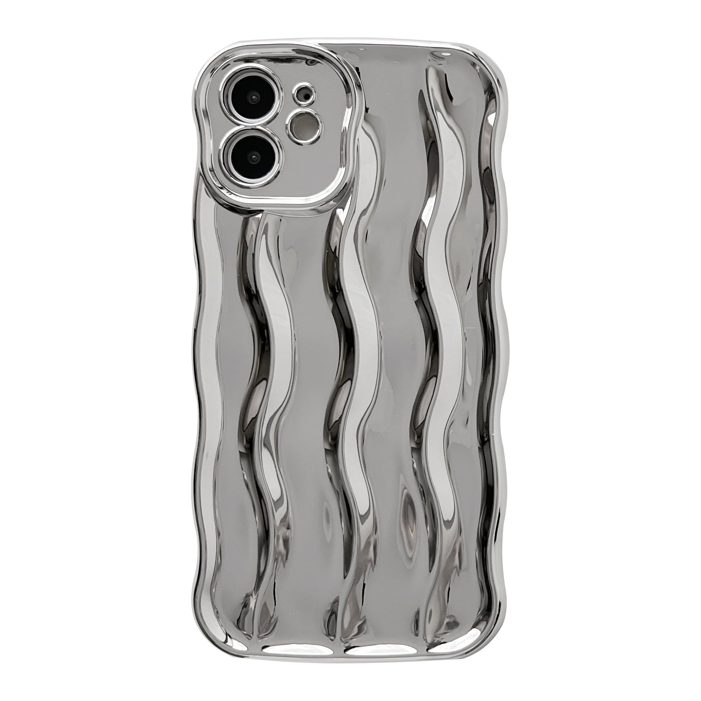 Caseative Water Ripple Pattern Curly Wave Frame Soft Compatible with iPhone Case (Silver,iPhone 12)