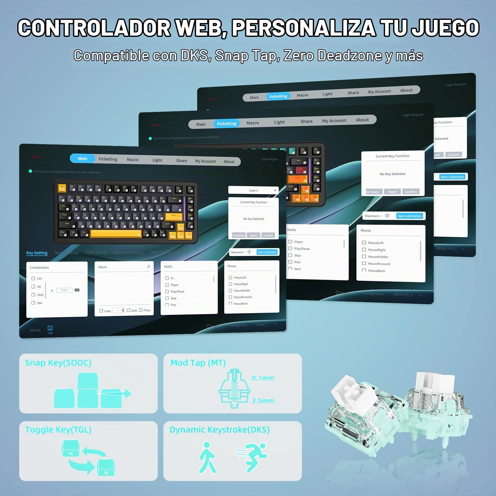 MAMBASNAKE M82 HE Teclado magnético con Cable 75%, Tasa de Sondeo 8K Hz, Actuación Ajustable, y precisión de 0,01 mm. Teclado para Rapid Trigger Juegos con retroiluminación RGB- Contorno Blanco