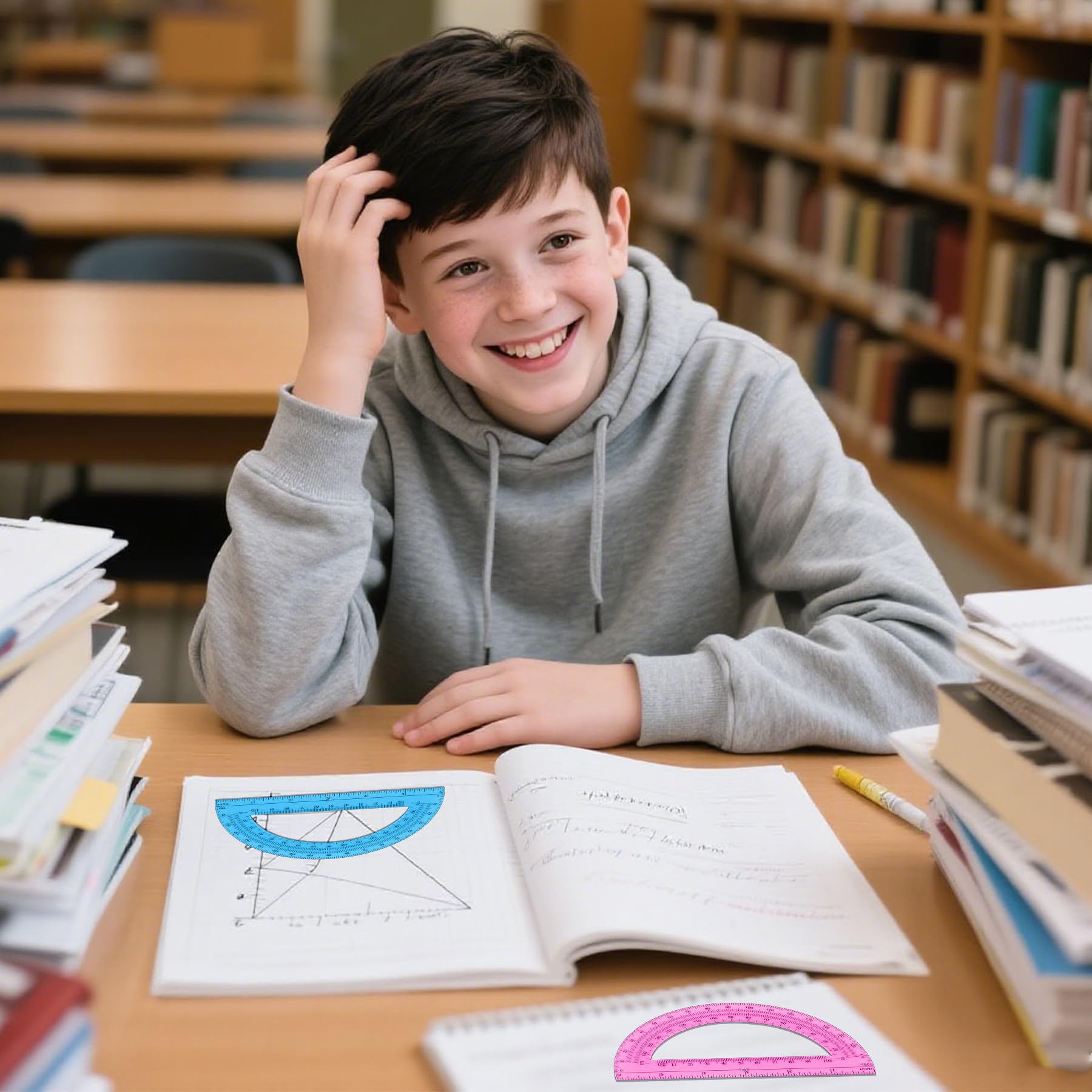 Unjoo Winkelmesser aus Kunststoff, 180 Grad, für Geometrie, Klassenzimmer, Studenten, Schule, Bürobedarf, 15,2 cm, 2 Stück (transparent)