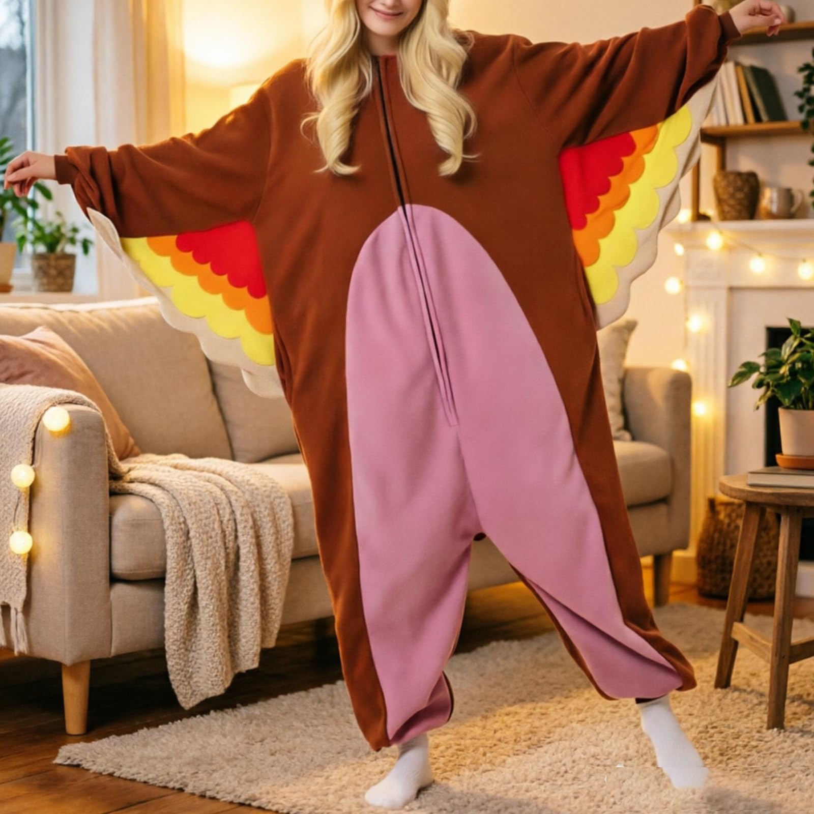 Halloween Einteiler Schlafanzug Damen Warm Pyjama Truthahn Nachtwäsche