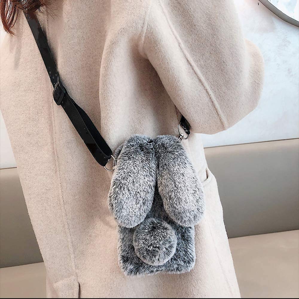 Custodia In Peluche A Forma Di Coniglio Per Nokia G50 5G – Cover Morbida In Finta Pelliccia, Con Orecchie 3D E Strass Glitterati, Supporto Pieghevole, Colore Marrone, Regalo Per Ragazze