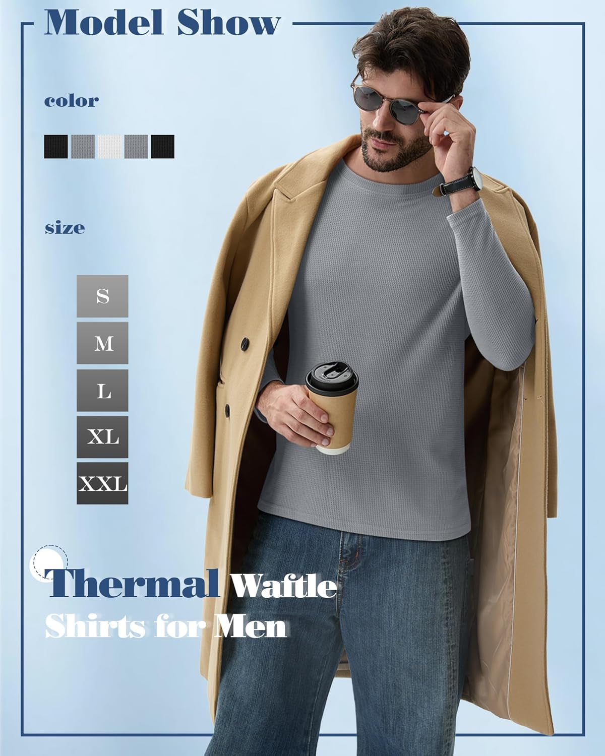 5 Pack Thermal Waffle Shirts for Men, Crew Neck Long Sleeve Casual Pullover Underwear Textured Knit Tops - Image 5
