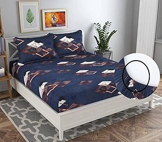 BSB HOME Premium Collections Elastic Fitted Bedsheets with 2 Pillow Covers Double Bed with All Around Elastic 180 TC Supersoft, Wrinklefree & Longlasting Size - 78x72+10 inches Black White & Red