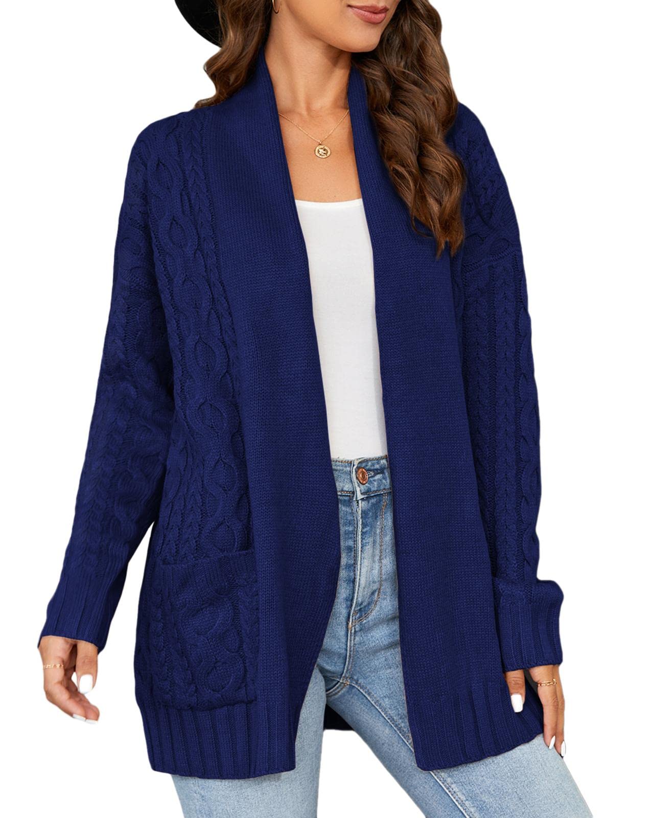 Chunky Cardigans for Women Long Sleeve Open Front Dolman Shawl Collar Cardigan Cable Knit Sweater Knitwear Coat