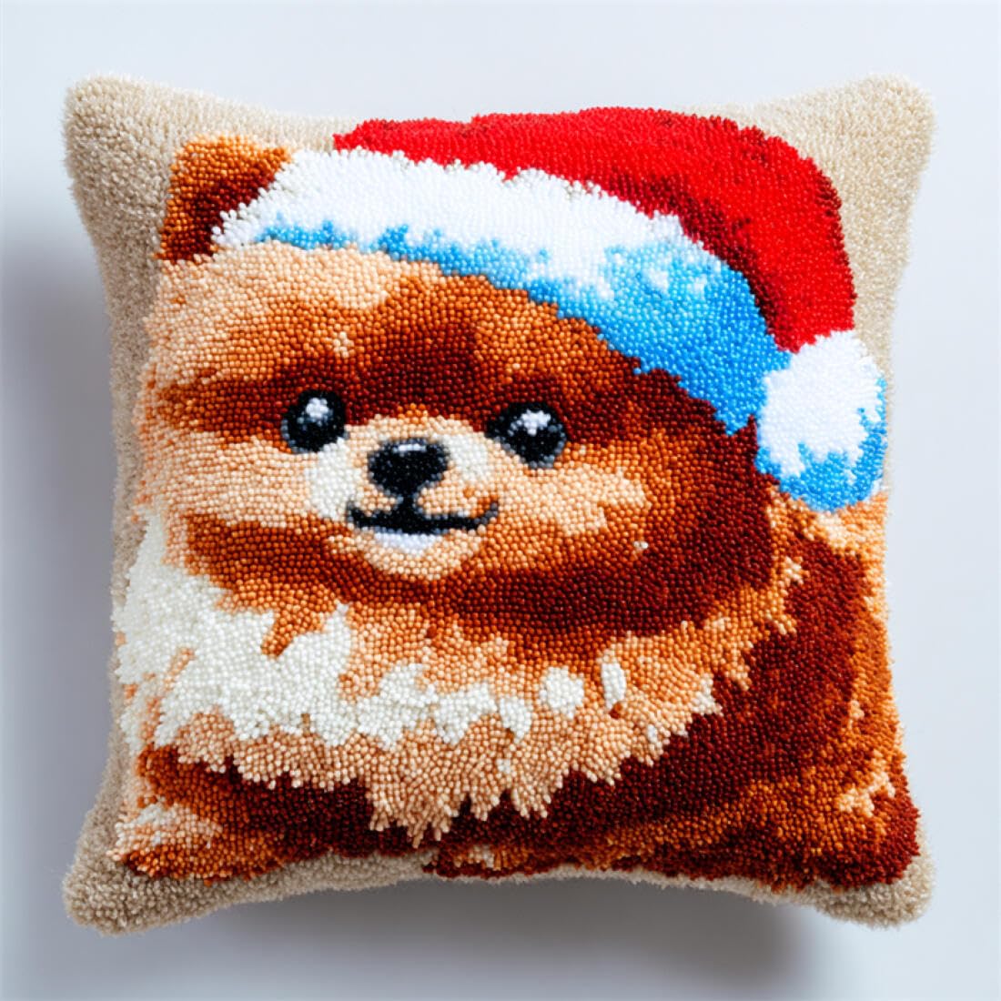 Kitquiver Animal Cushion Making Kit Cartoon Pomeranian DIY Tapestry Throw Pillow Cover Needlepoint Cushion Kits for Home Décor Needlework Kit for Beginners 17x17In