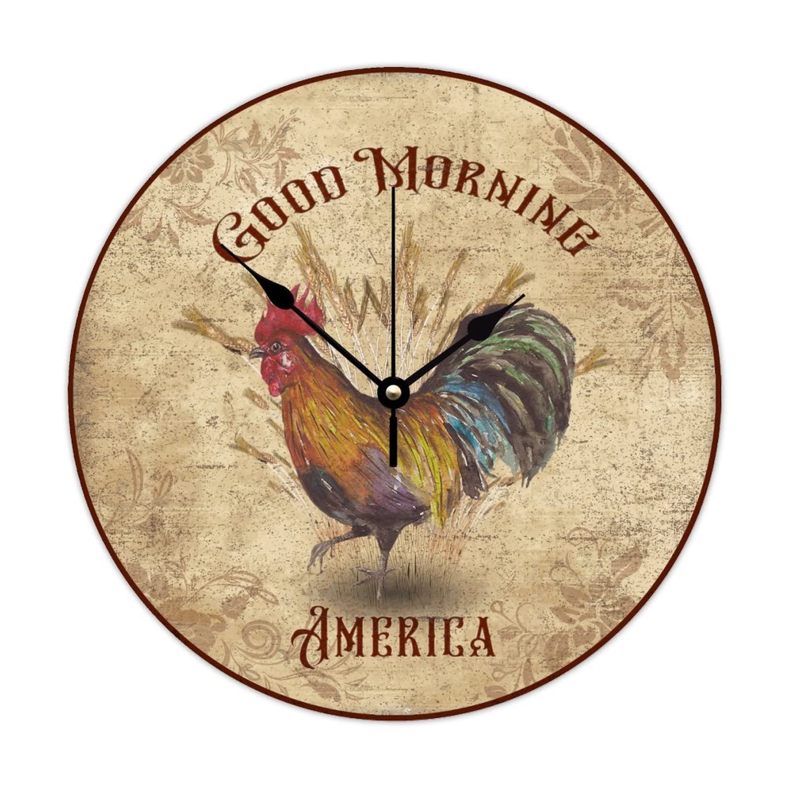 Horloge ronde en bois coq, le cadeau vintage idéal pour amateur de poules