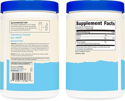 Miniatura 7 de Nutricost Colágeno marino en polvo pescado capturado silvestre (8 onzas) 23 porciones, 0.35 onzas de proteína por porción, capturado en la