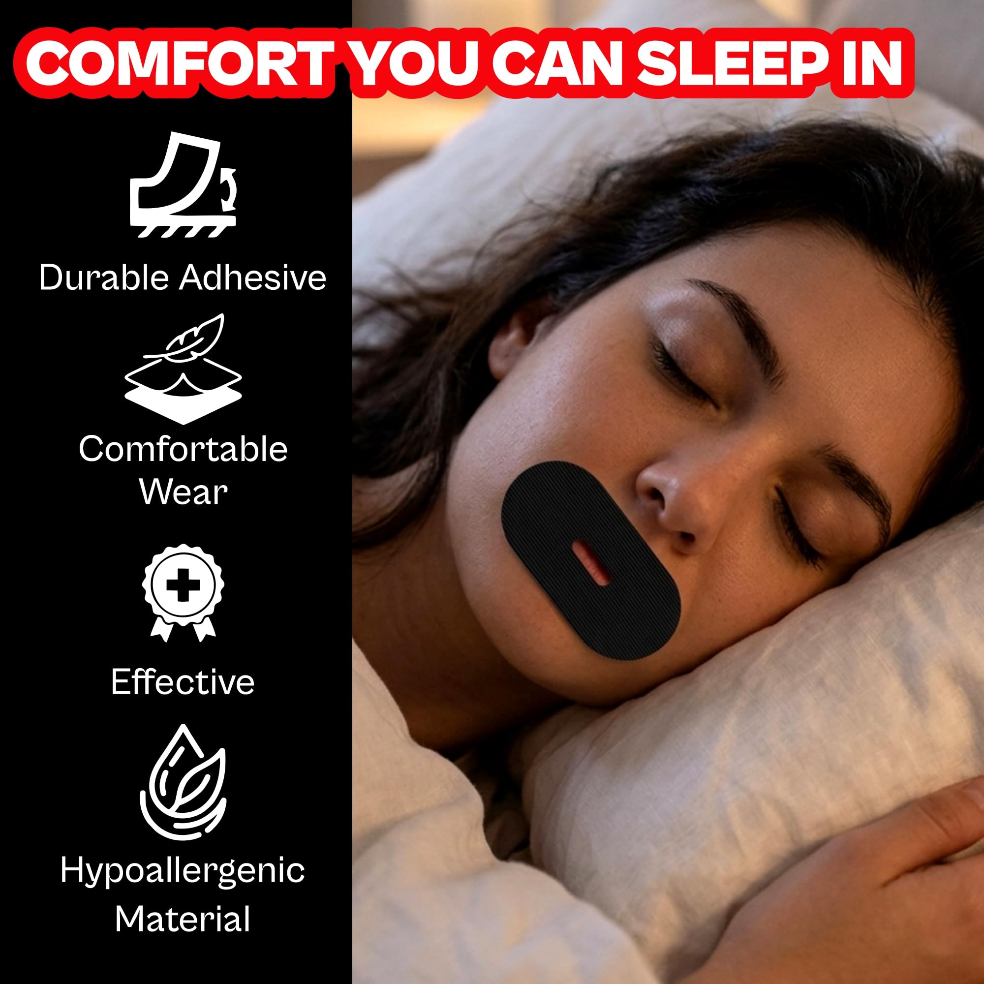 Vn care 30 Pcs Mouth Tape for Sleeping Adults – Anti Snoring Sleep Strips, Mouth Breathing Stopper for Nose Breathing & Better Sleep | Hypoallergenic Adhesive, Comfortable Fit | Black Sleep Mouth Tape (Pack of 30) — Amazon image 4