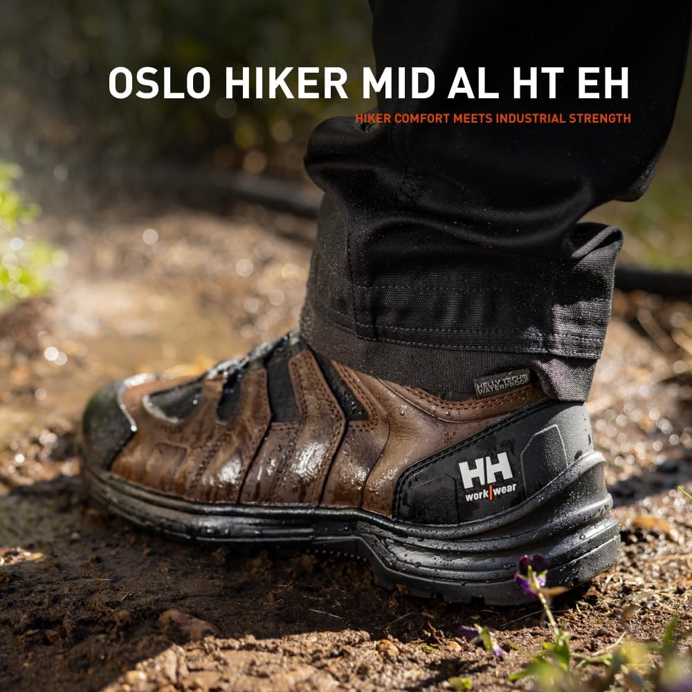 Helly Hansen Oslo Hiker Mid Work Boots - Aluminum Toe & Safety Shoes - Slip Resist & Hiking Boots - EH Protection Work Shoe - OSHA-Compliant Design - Impact Absorption - Dual-Purpose Design
