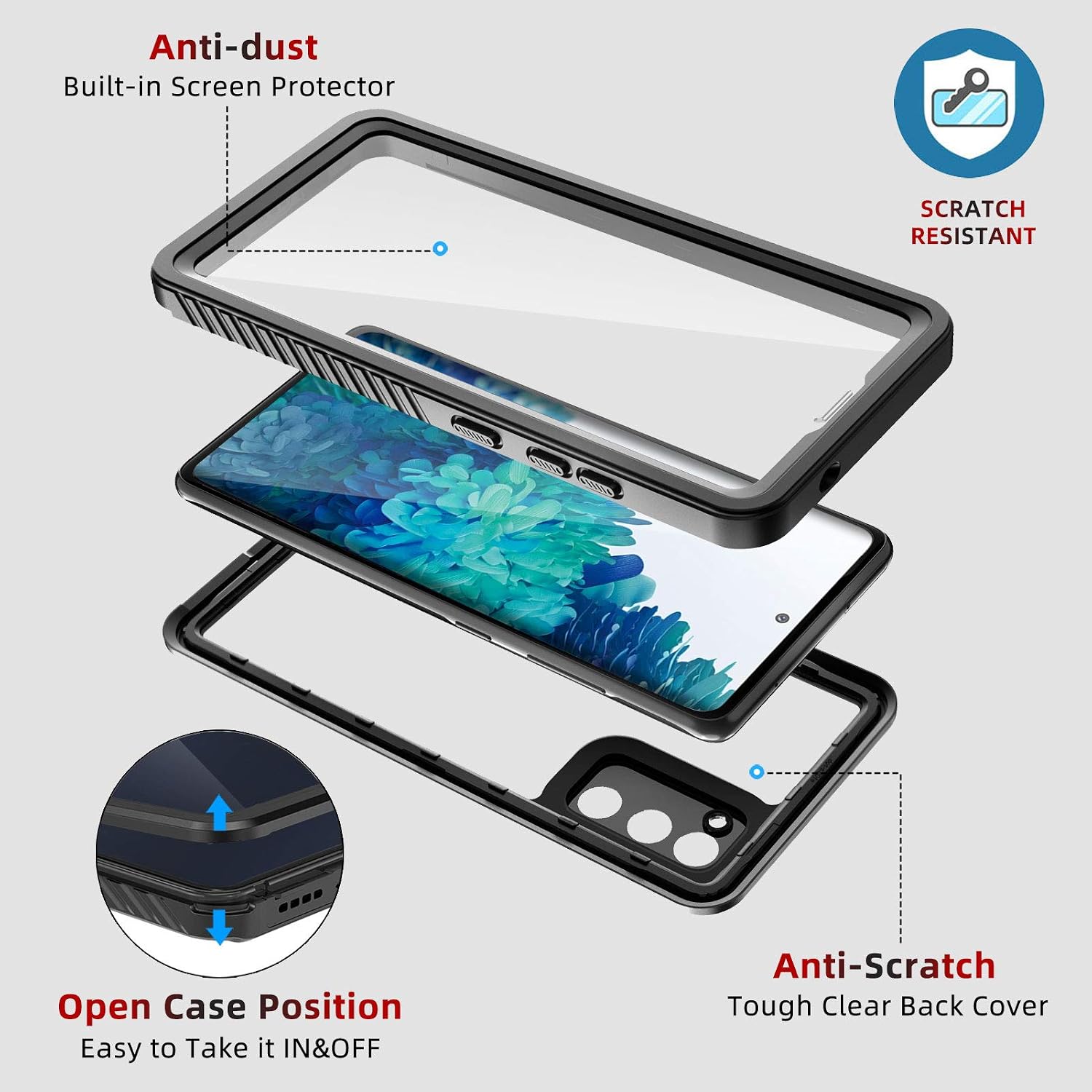 Beeasy for Samsung Galaxy S20 FE 5G Case Waterproof IP68 Shockproof Dustproof 360 Full Body Protective Cover Built in Screen Protector - Image 4