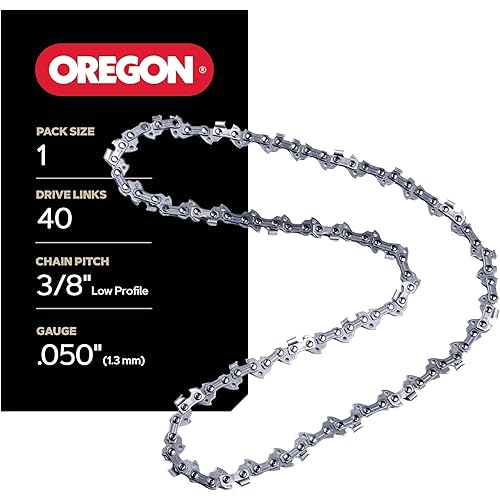 Oregon Pole Saw & Small Chainsaw Chain 3/8" LP Pitch, .050" (1.3 mm) Gauge for 10" (25cm) Bar, 40 Drive Links – Low-kickback Replacement Saw Chain, Fits Echo, Greenworks, Sun Joe and more