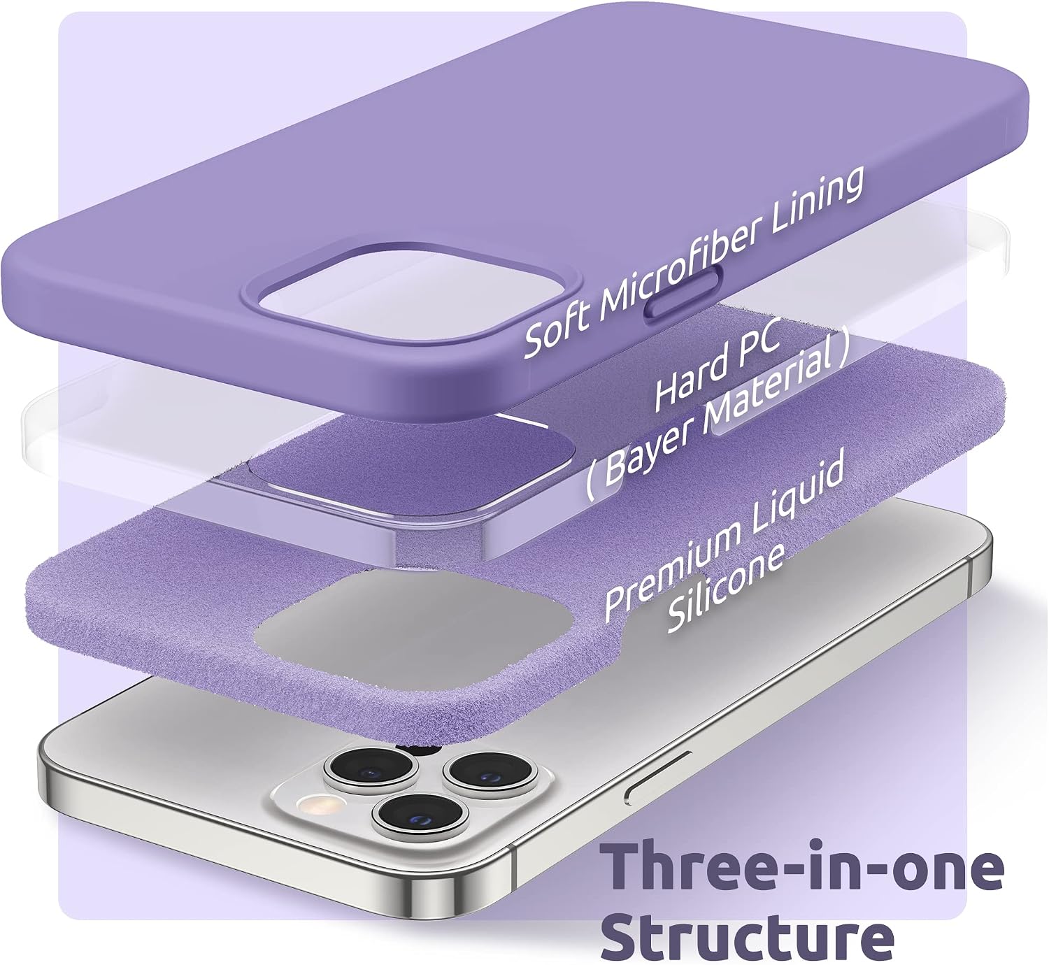 SURPHY Silicone Case Compatible with iPhone 12 Pro Max Case 6.7 inches, Liquid Silicone Phone Case (with Microfiber Lining) Designed for iPhone 12 Pro Max 2020 (Light Purple)
