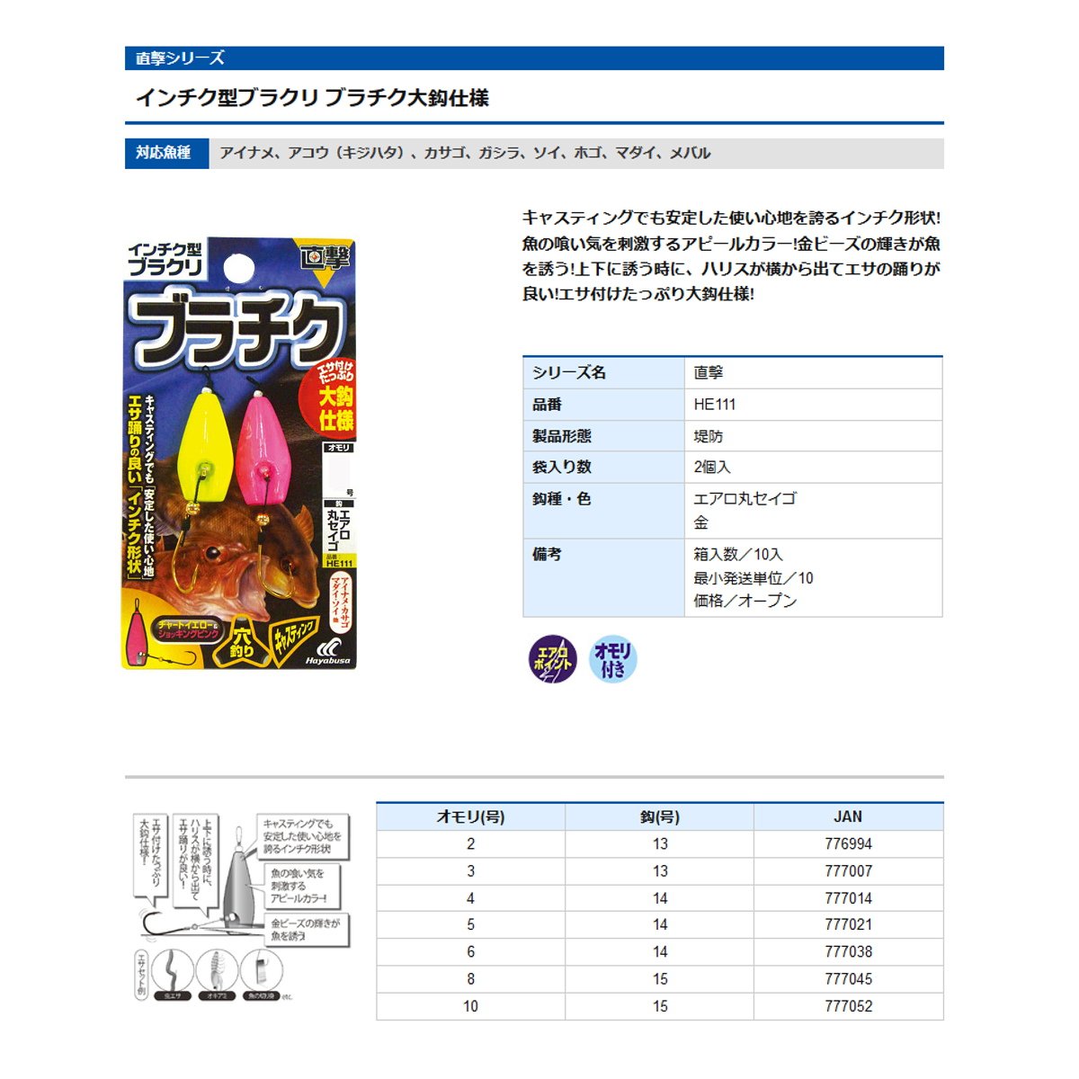 Hayabusa Direct Impact Inch Type Black Hook Specifications 3