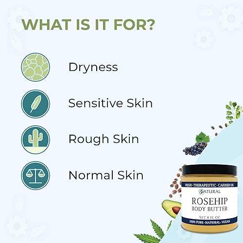 Miniatura 7 de Zatural Mantequilla de rosa de semillas orgánicas con karité virgen (8 onzas) - Vitamina C pura para la cara, el cabello y el cuerpo | Calma, cura,