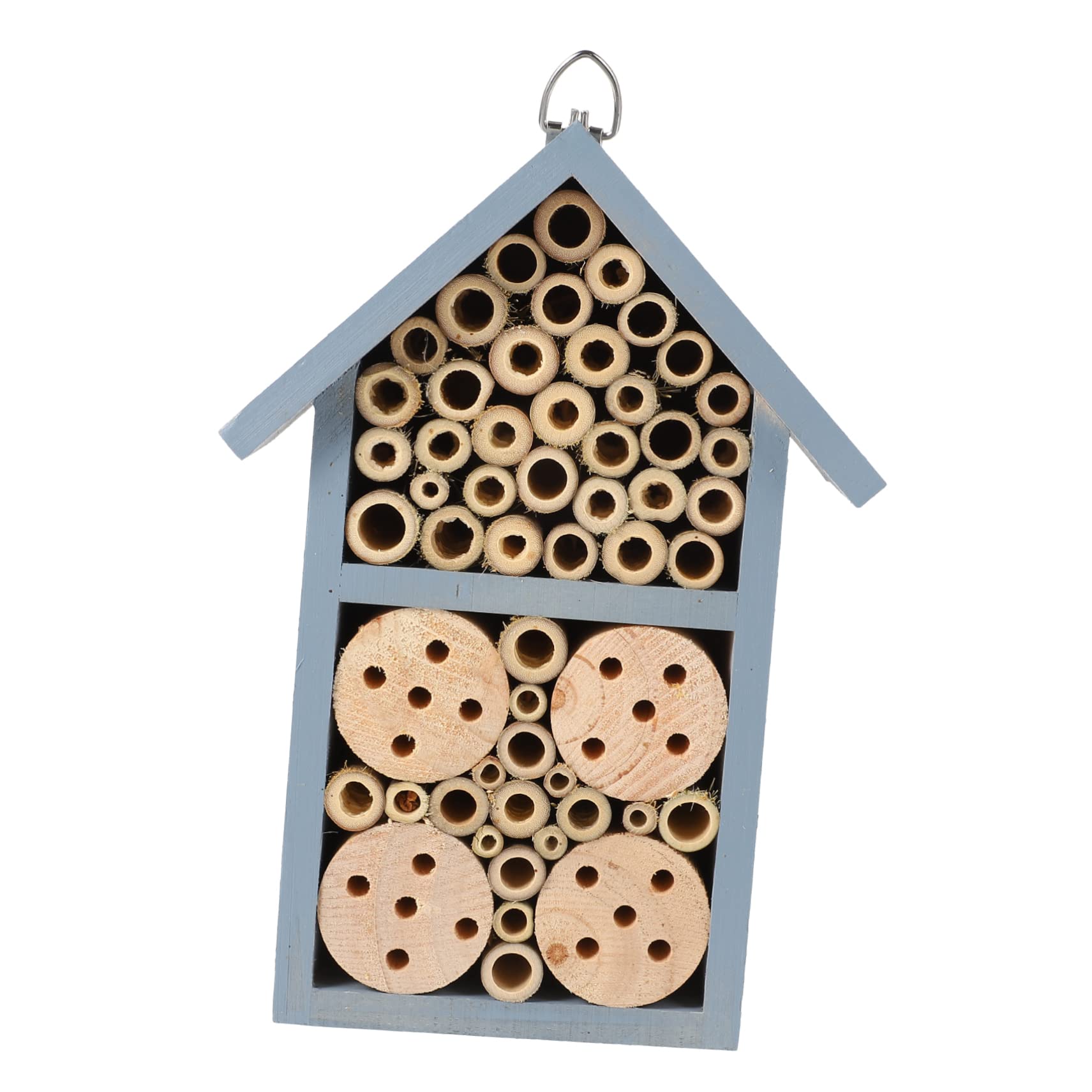 HANABASS Casetta per Insetti in Legno Blu Ganci in Ferro Pronta All'uso, Design Decorativo per Api da Giardino e Giardinaggio Invernale