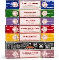 Satya Conjunto de presente de incenso Nag Champa, super hit, sangue de dragão, sândalo, patchouli, lavanda, vibrações positivas, 15 g