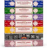 Satya Conjunto de presente de incenso Nag Champa, super hit, sangue de dragão, sândalo, patchouli, lavanda, vibrações positivas, 15 g