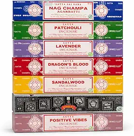 Satya Conjunto de presente de incenso Nag Champa, super hit, sangue de dragão, sândalo, patchouli, lavanda, vibrações positivas, 15 g