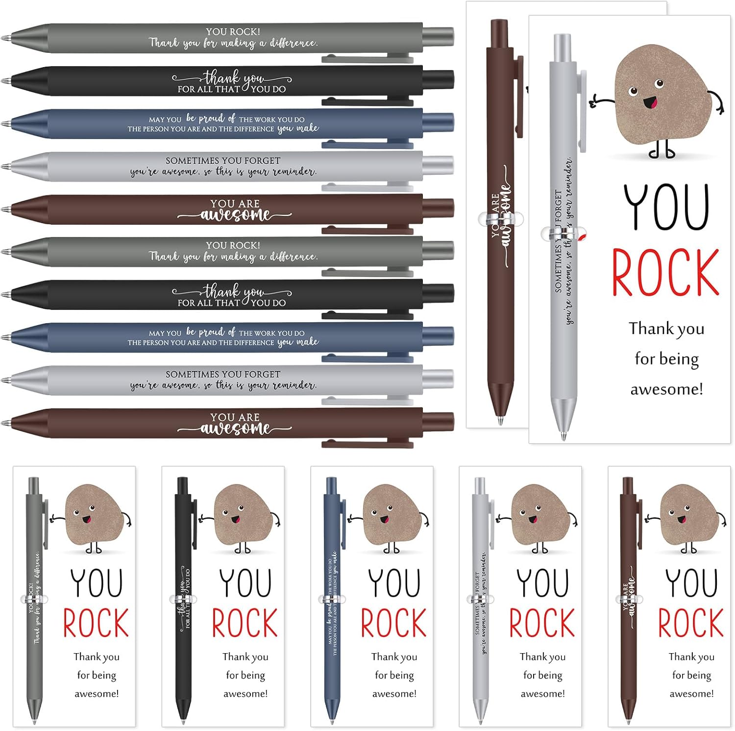Sayglossy 100 Sets You Rock Pens Gifts Bulk Employee Appreciation Gifts Ballpoint Pens and Inspirational Card for Volunteer Week Lab Week Graduation Coworker Staff Office Team Teacher