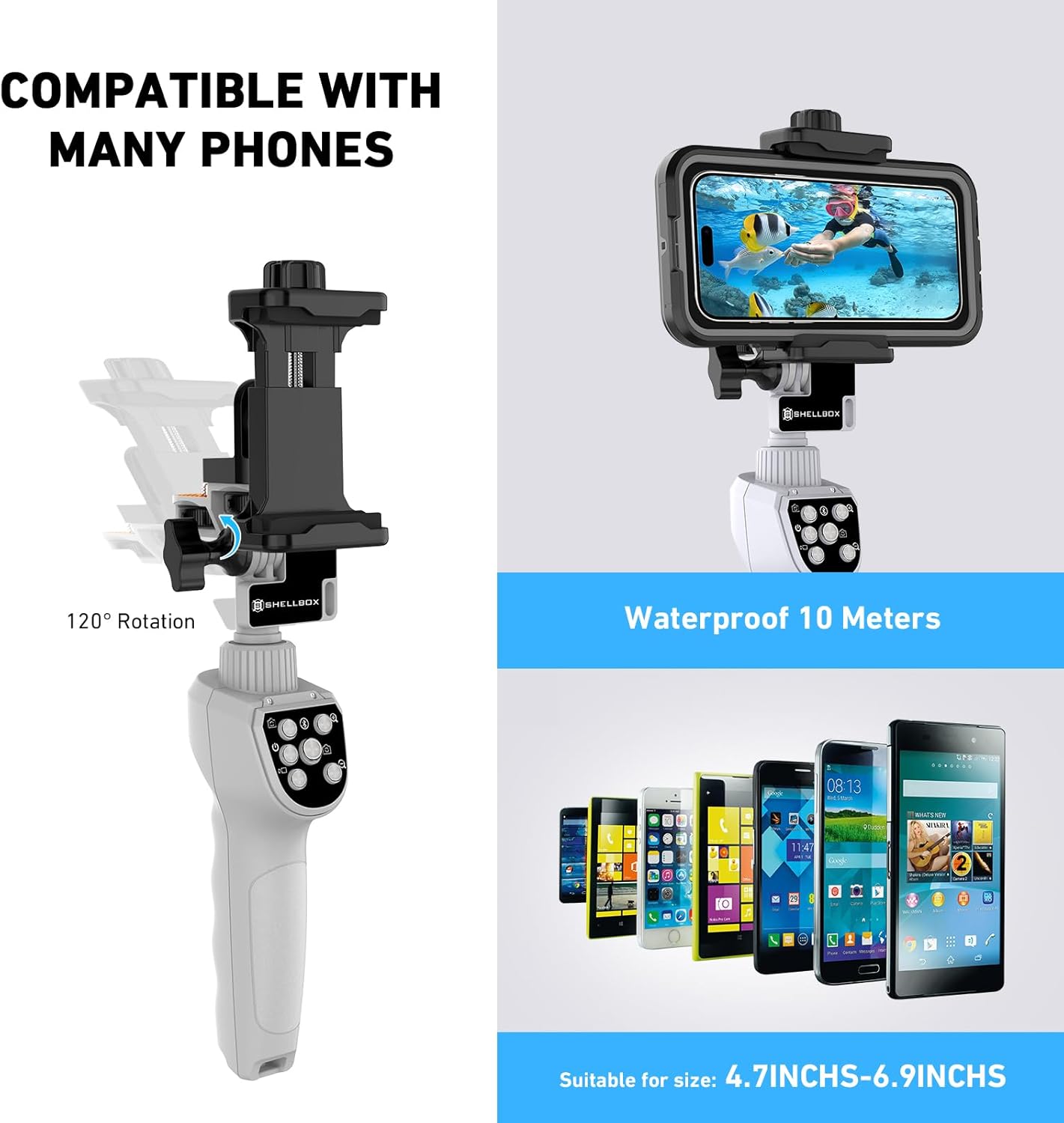 Waterproof Selfie Stick, Extendable Phone Selfie Stick with Wireless Remote Shutter for Skiing/Snorkeling/Surfing, Compatible with All Cellphones