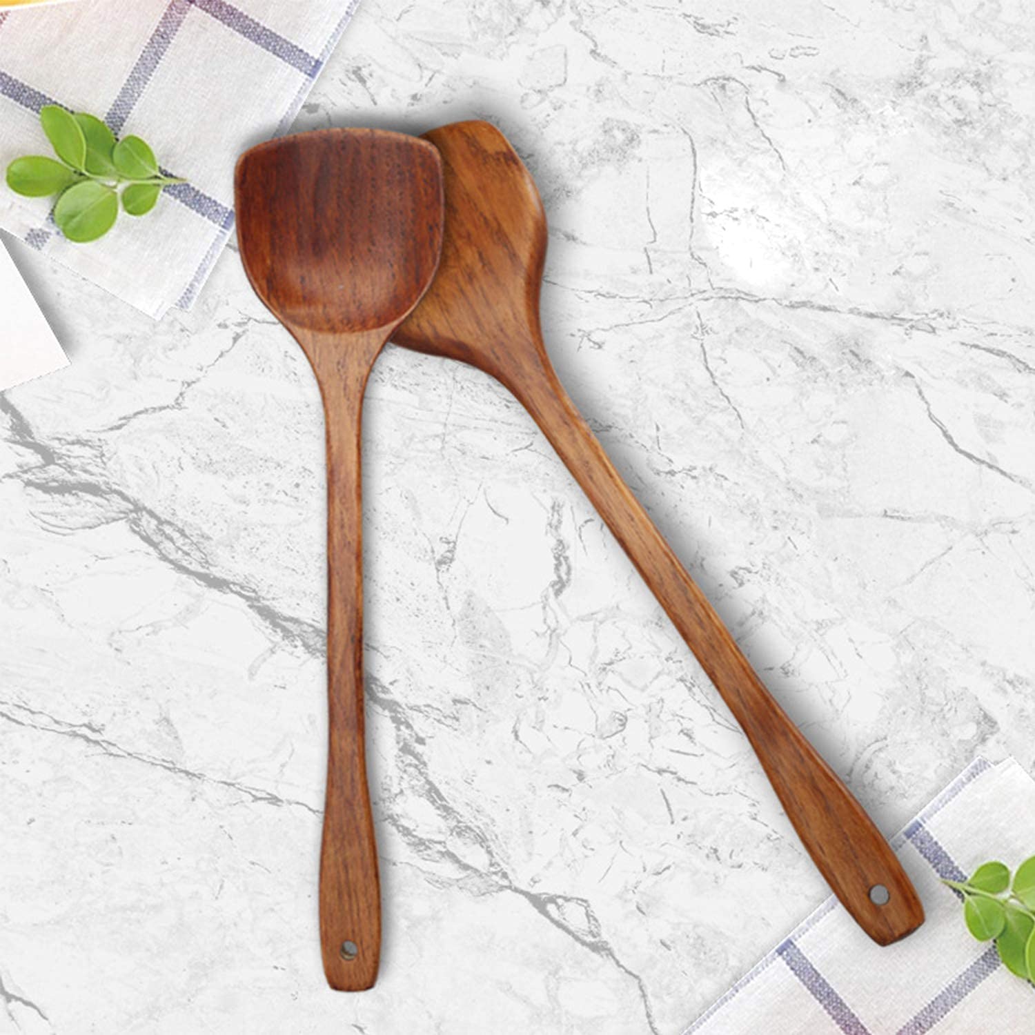 Wooden Wok Spatula, Long Handle 39cm 2Pcs, Brown, Small - Image 7
