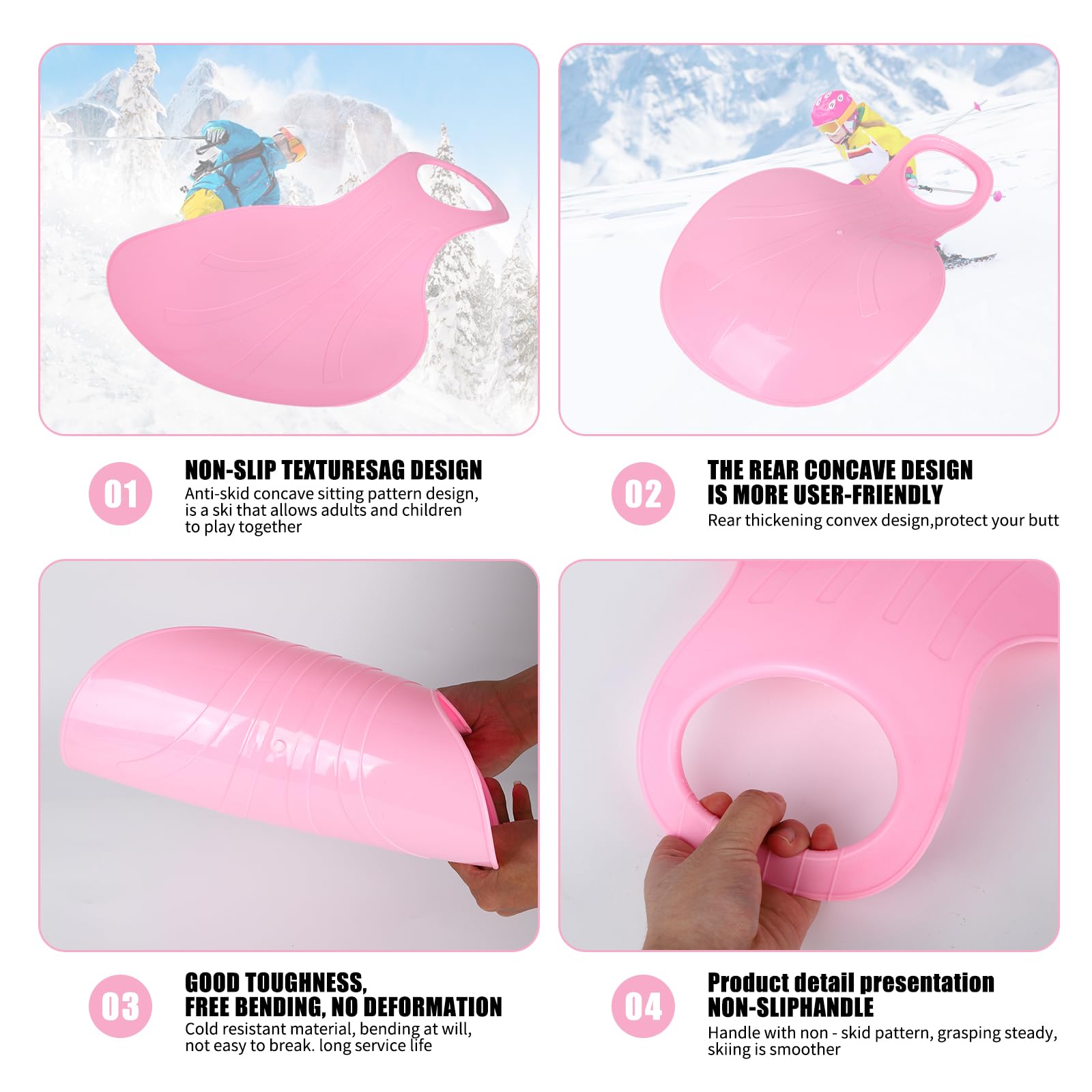 Trineo de nieve para niños y adultos Gukasxi, 2 piezas, trineo con asiento para popo, con asa, para deportes de invierno al aire libre (2)