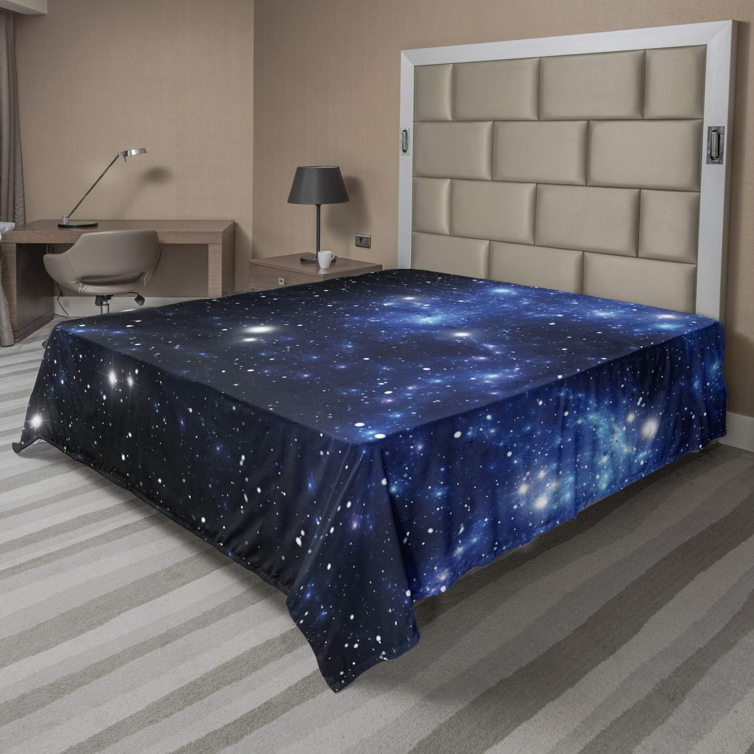 Ambesonne Constellation Flat Sheet, Outer Space Star Nebula Astral Cluster Astronomy Theme Galaxy Mystery, Soft Comfortable Top Sheet Decorative Bedding 1 Piece, Queen Size, Blue Black White