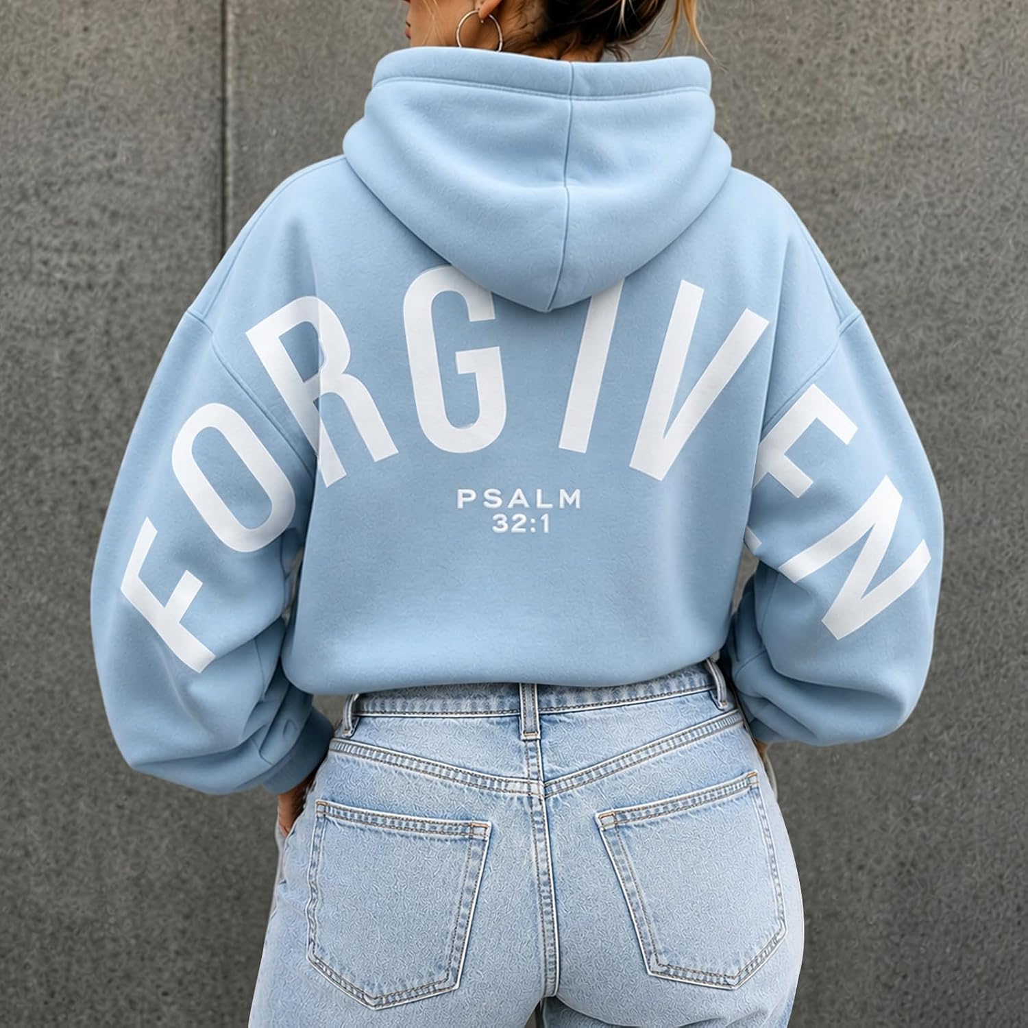 Mmoneyake Christian Forgiven Hoodie for Women Oversized Letter Print Hoodies Religious Jesus Faith Pullover Edgy Sweatshirts