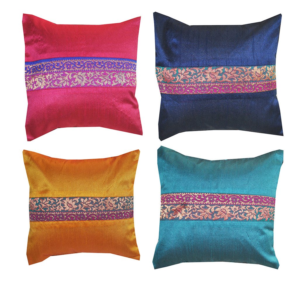 PINK PARROT Durable Dopian Silk Decorative Embroidery Square Throw Pillow CushionCover Cushion Case Sofa Chair Seat Pillowcase 12" X 12"(30cm x30cm) Inches Set of 4 pcs