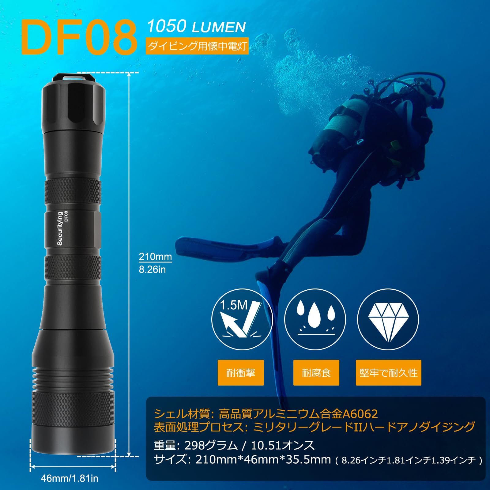 Impermeable SecurityIng 1000 Lumens LED linterna de buceo 150 m Profundidad Iluminación LED brillante lámpara Linterna Buceo luces para bucear