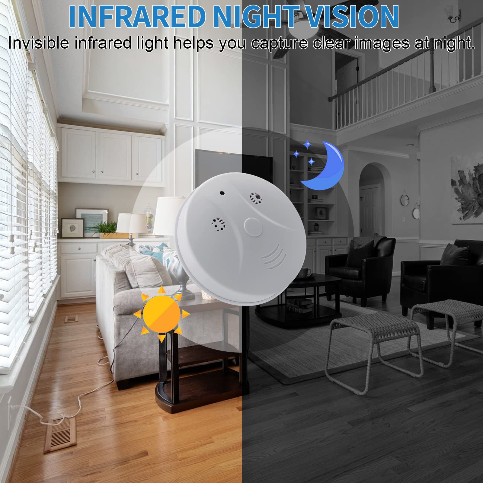 Mini Cámara Oculta 2.4G/5G WiFi, Camara Espias Detector de Humo HD 1080P, Grabadora de Vigilancia Inalámbrica con IR Visión Nocturna Detección de Movimiento