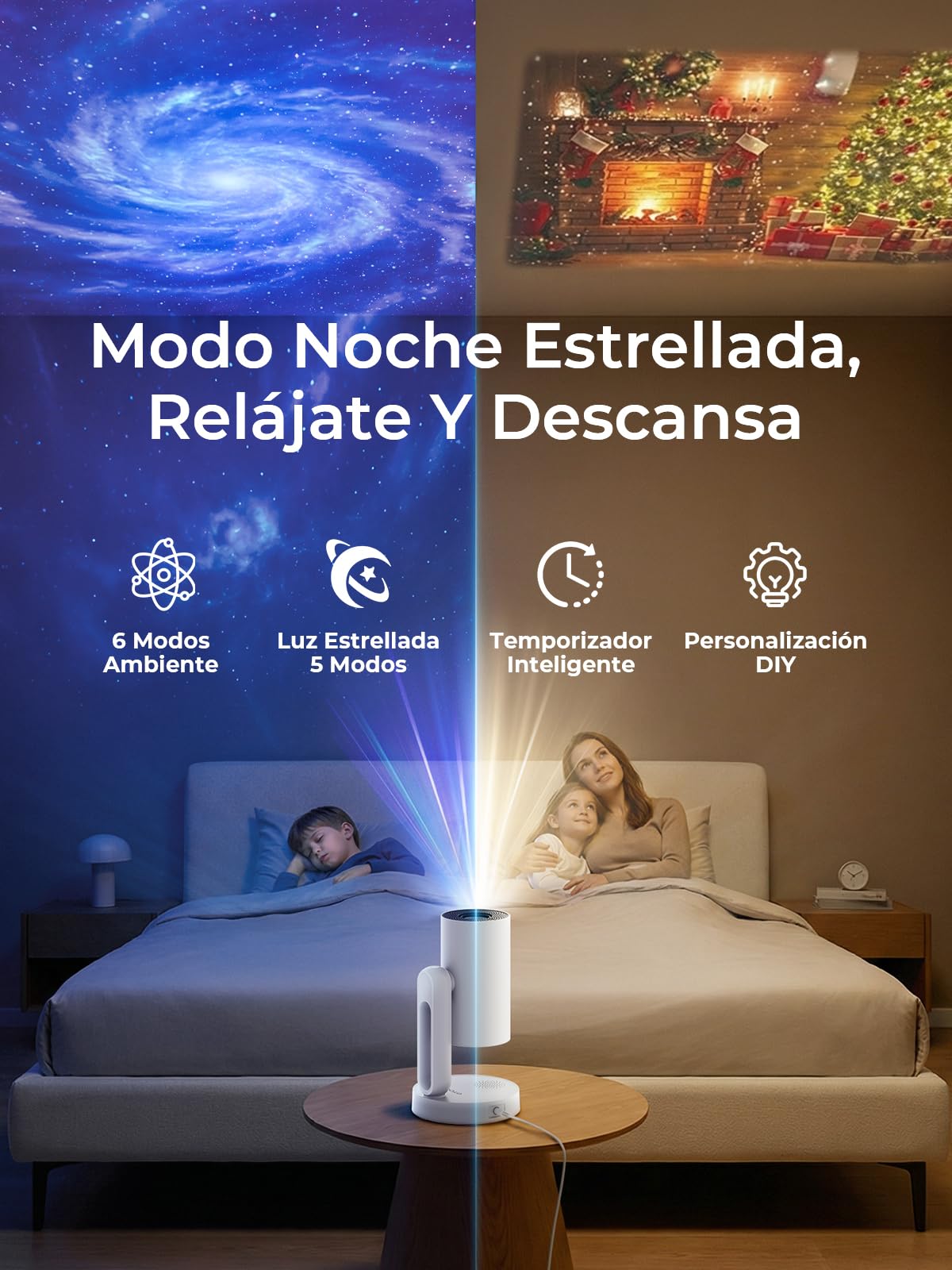 ETOE Mini Proyector con Google TV y Netflix Oficiales, Proyección Cielo Estrellado, Autofocus/Keystone, 1080P Nativo, Giratorio 140°, Control por Voz, Diseño Sellado, Proyector 4K para Dormitorio