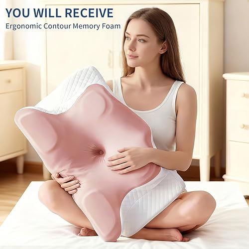 Miniatura 7 de Neck Pillow for Pain Relief Cooling Cervical Pillow for Sleeping, Contour Orthopedic Memory Foam Pillows for Back Stomach Sleepers (Pink)