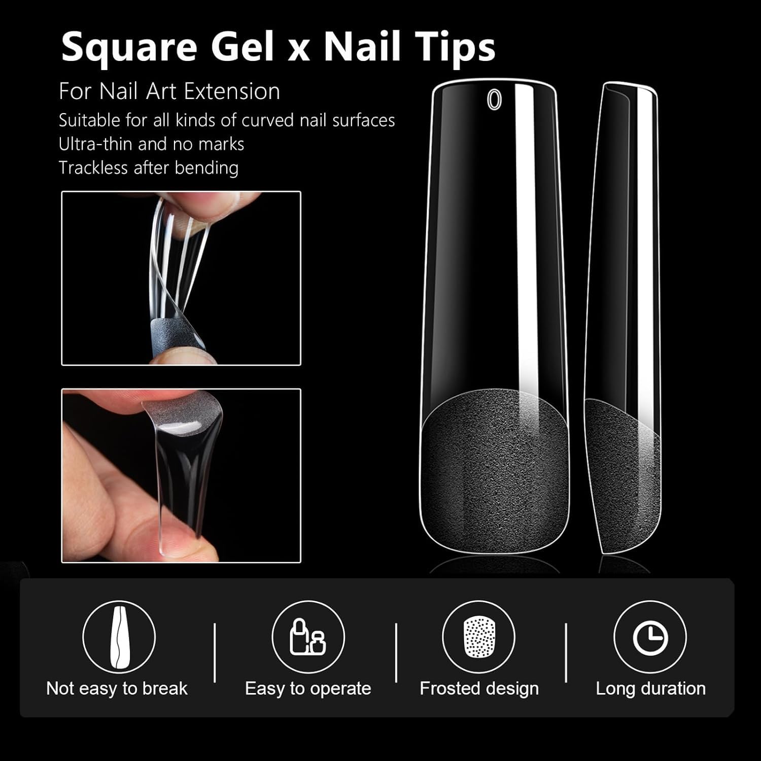 Gel Nail Tips, 240pcs Square False Nails for Gel Extensions & Acrylic Nails, 12 Full Cover Sizes, Clear Nails for Salon DIY Nail Art - Image 3