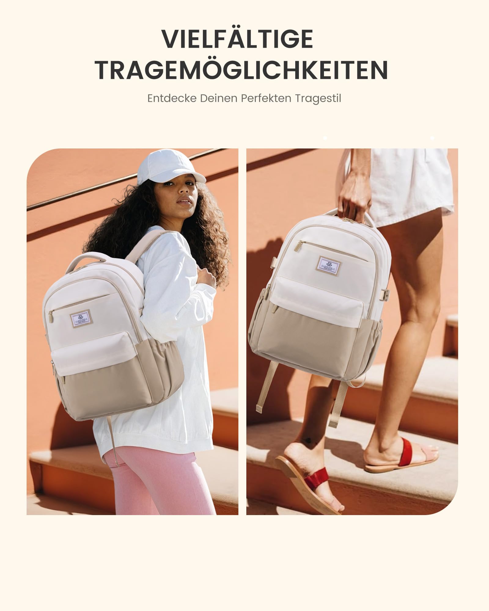 LOVEVOOK Zaino da donna per laptop da 15,6 pollici, zaino per la scuola, per ragazze, adolescenti, impermeabile, con molti scomparti, zaino da lavoro moderno, per scuola, viaggi, lavoro, cachi e beige