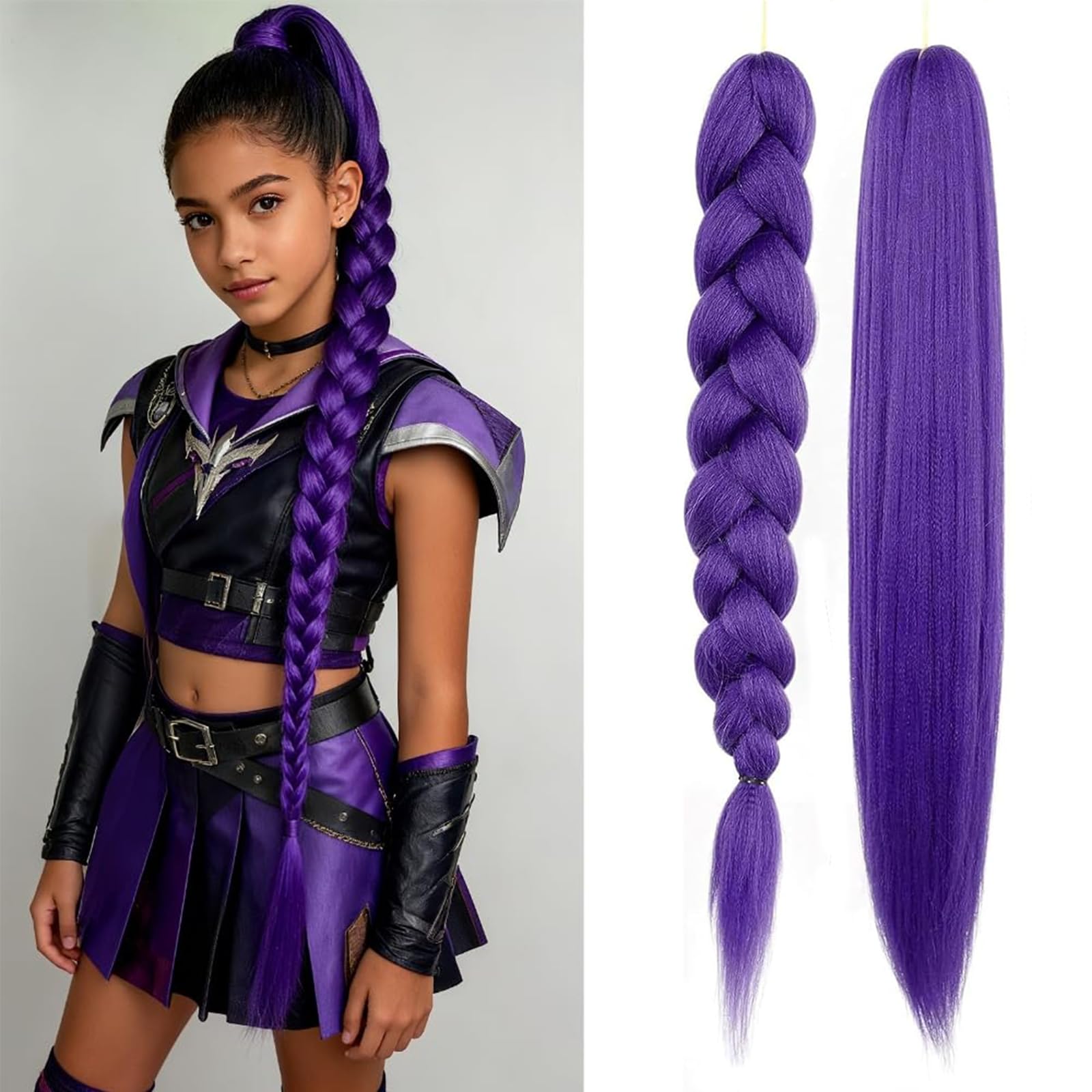 Purple Braiding Ponytail Hair Extensions for Women, Synthetic Braiding Hair With Rubber Band Long Ponytail Sleek Wrap Around Hair Pieces 32 inch 1pc/lot-image-0