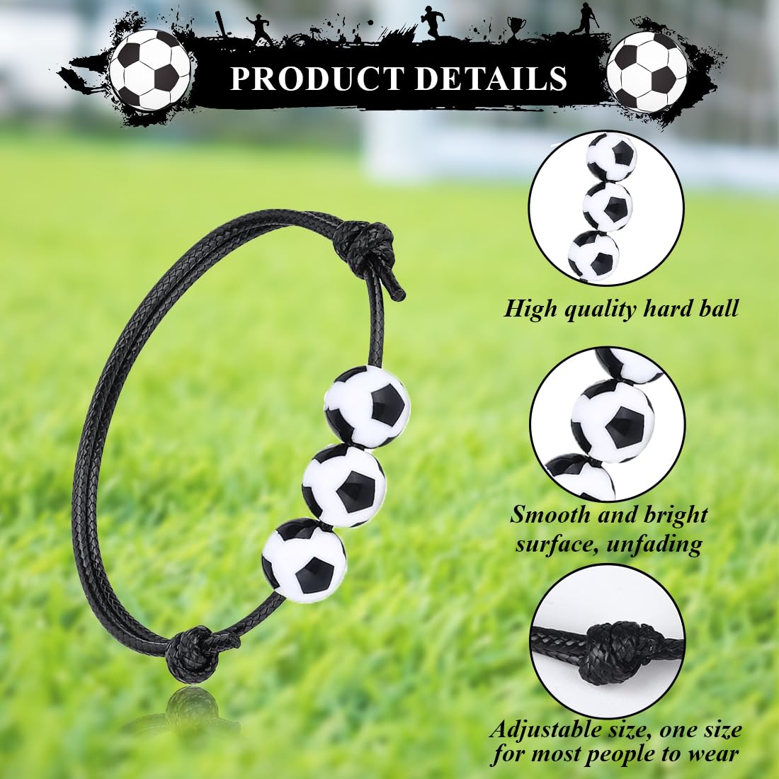 Bracciali Calcio Dell'amicizia – 4 Pezzi Regolabili In Lega E Cordino Cerato, Per Feste E Bomboniere Bambini
