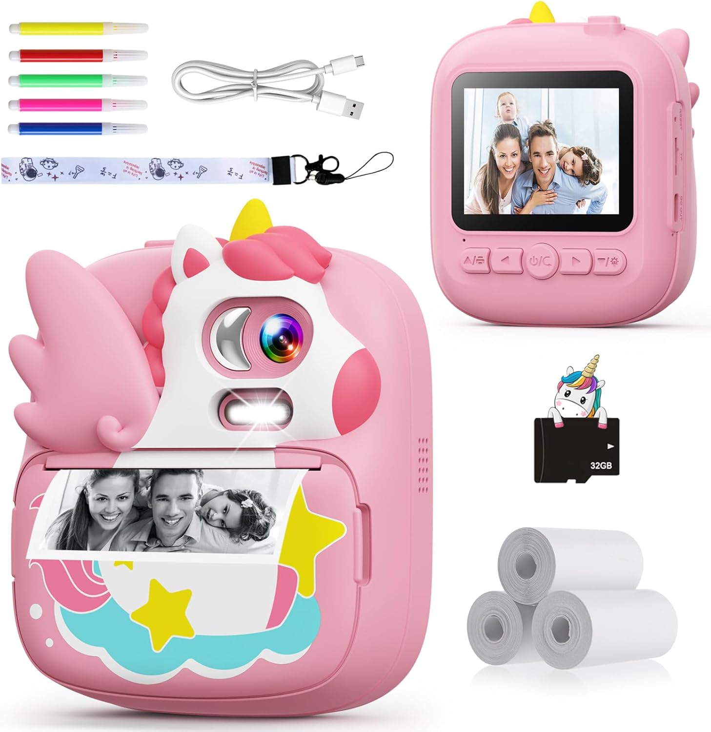 Kids Camera Instant Print, CAMCLID 2.4 Inch Screen Camera for Kids Dinosaur Children Digital Camera with 32GB Card & 3 Rolls Paper, Christmas Birthday Gift Toys for Boys Girls 3-12 Age (Green)