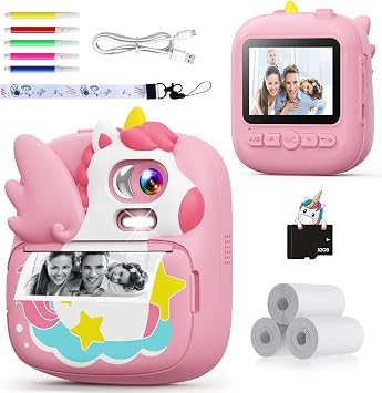 Kids Camera Instant Print, 12MP & 1080P Instant Camera for Kids with 32G Card & Print Paper, Selfie Digital Video for Toddler,Christmas Birthday Gifts for Girls Boy Age 3-12 Pink
