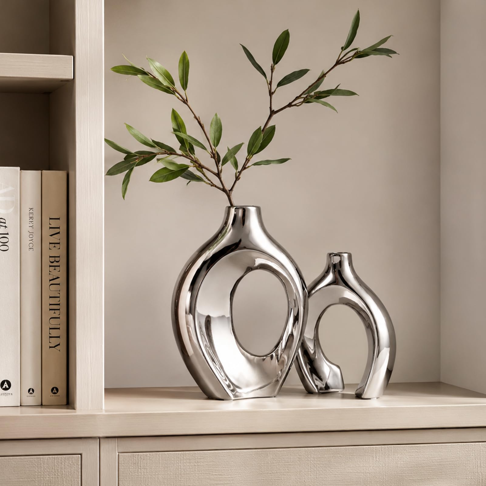 Juego de 2 Jarrones De Cerámica Huecos -Decoración Bohemia Moderna para Comedor, Sala de Estar, Oficina, Dormitorio Flores Secas y Pampas Regalo Ideal para Inauguración de Casa